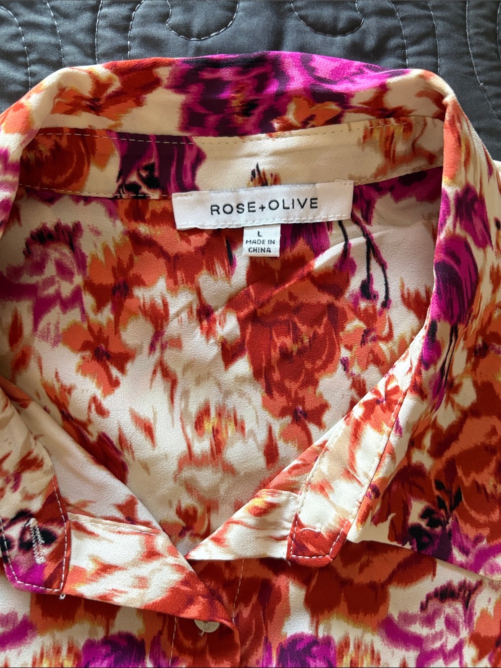 Rose & Olive Cream Blouse with Pink & Orange Floral Print - Picture 3 of 3